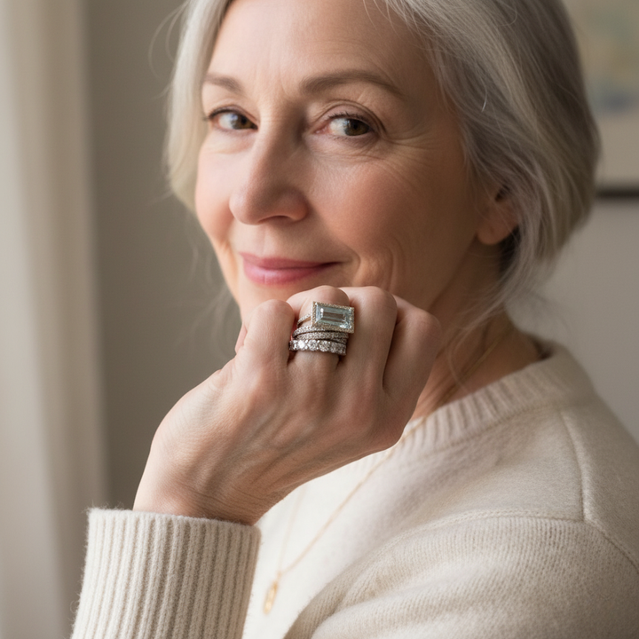 Vintage sada prstenů ze stříbra s skleněnou tyrkysovou