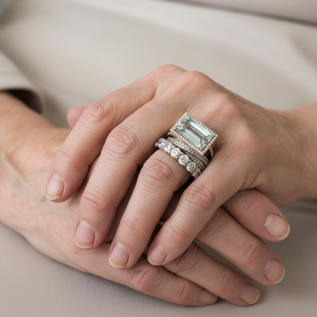 Vintage sada prstenů ze stříbra s skleněnou tyrkysovou